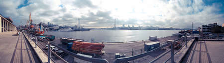 Panorama of the port of Vladivostok, Russiaの写真素材