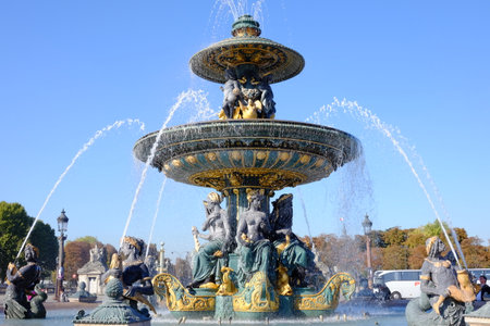 Fountain and sculpture in Place de la Concorde, Paris, Franceのeditorial素材