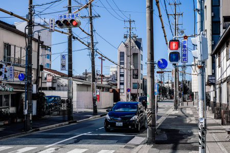 Street intersection in Ise City, Mie Prefecture, Japanのeditorial素材