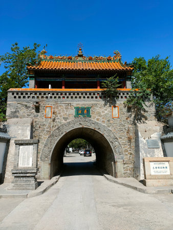 Cross-street Building of Sanguan Pavilion, Liuliqu Village, Mentougou District, Beijing, Chinaのeditorial素材