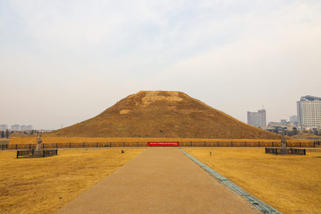 Imperial Tombs of the Northern Song Dynasty, Yonghou Mausoleum (Tomb of Emperor Yingzong Zhao Shu of the Song Dynasty), Gongyi, Zhengzhou, Henan, Chinaの写真素材