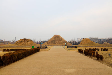 Imperial Tombs of the Northern Song Dynasty, Yonghou Mausoleum (Tomb of Emperor Yingzong Zhao Shu of the Song Dynasty), Gongyi, Zhengzhou, Henan, Chinaの写真素材