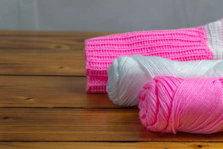 White and pink yarn and excellent work from knitting.の写真素材