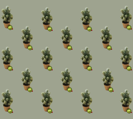 Minimal New Year patern . Christmas tree  and boble . Creative idea on the mint grren background.