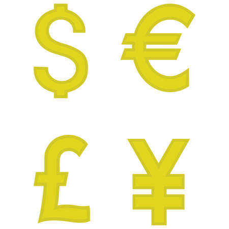 Dollar, Euro, Pound and Yen currency icons. USD, EUR, GBP and JPY money sign symbols. Usa, Great Britain, Japanese, Europe, vector.のイラスト素材