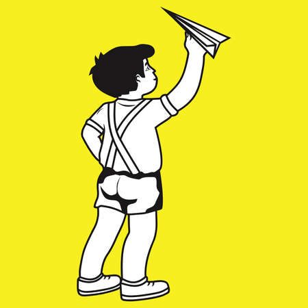 A Boy With A Paper Airplane Vectorのイラスト素材