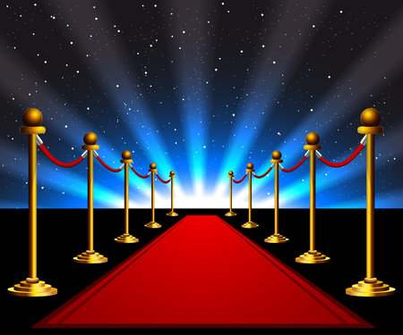 Red carpet with stars and gold stanchions for a cinema premier and grand openingのイラスト素材