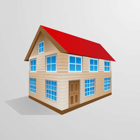 Family house in perspective with red roof and blue windowsのイラスト素材