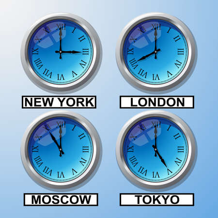 World time - four clocks with city namesのイラスト素材