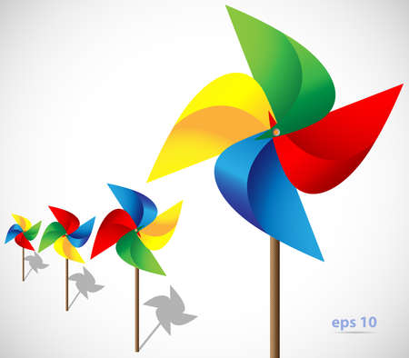 Multicolored toy paper windmill propeller. Pinwheel with blades of different colorsのイラスト素材