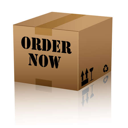 Order now text over cardboard box isolated. vector illustrationのイラスト素材