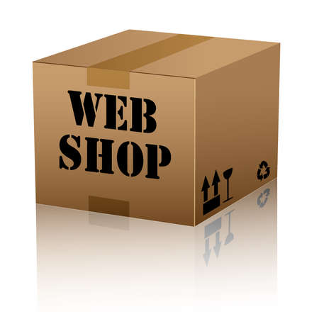 Web shop text over cardboard box isolated. vector illustrationのイラスト素材