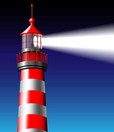Light house in dark night beaming light from the high tower for security and clear directionのイラスト素材