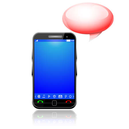 Cellphone and bubble. Mobile phone with speech bubble on whiteのイラスト素材