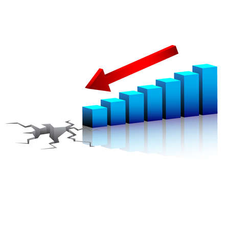 Business Graph with arrow showing cracked ground on whiteのイラスト素材