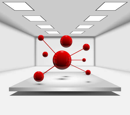 Red abstract vector molecule or atom structure on whiteのイラスト素材