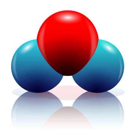 3d h2o molecule in red and blue with reflectionのイラスト素材