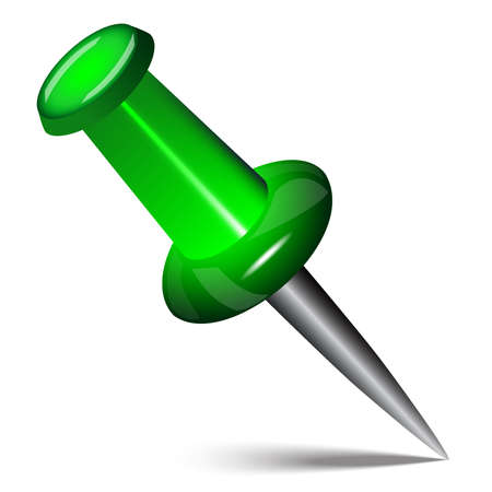 Green thumbtack. Round metal pushpin for attach memo and pinned documents on whiteのイラスト素材