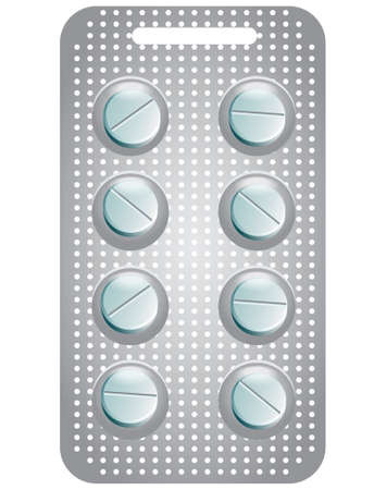 illustration of a pack of round pills, isolated on white. Tablets on white backgroundのイラスト素材