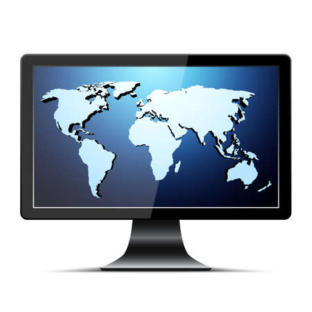 Lcd tv with blue world map. Vector illustrationのイラスト素材