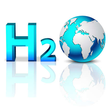 H2O. Formula of water with eatrh globe on white isolated backgroundのイラスト素材