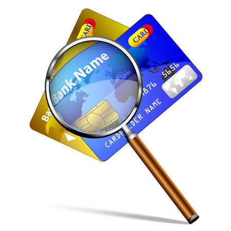 Vector credit cards with magnifying glass isolatedのイラスト素材