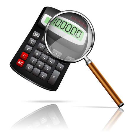 Vector calculator and magnifying glass isolatedのイラスト素材