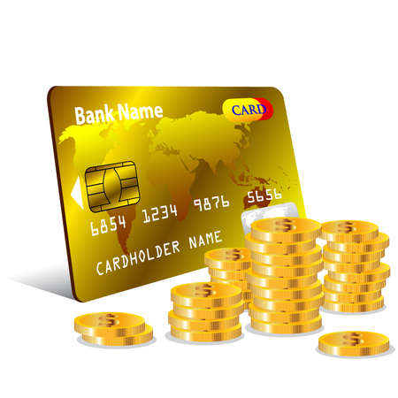 Dollar coins with gold credit cards isolatedのイラスト素材