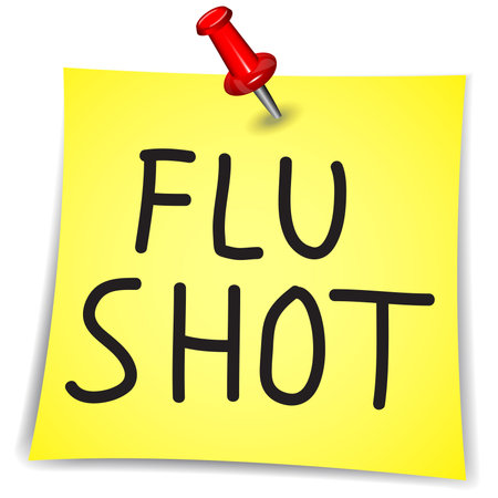 Flu Shot written on a Note Paper with pin on white backgroundのイラスト素材