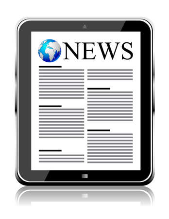 Black tablet with news on screen. Isolated on white.のイラスト素材