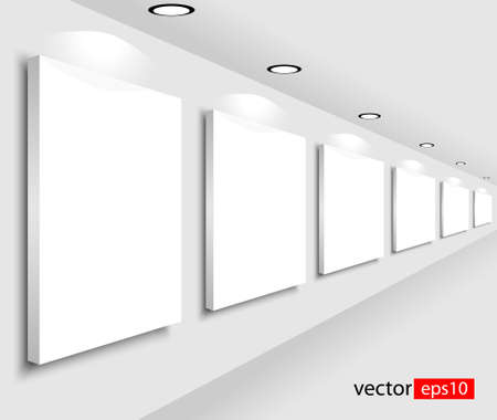 Room with empty white board or canvas. Room with pictures. Vector illustrationのイラスト素材