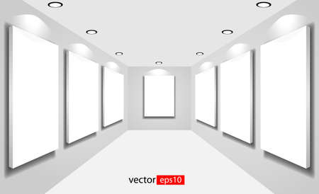 White canvas on the walls of the gallery. Vector illustrationのイラスト素材