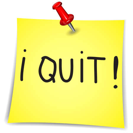 I quit word on a Note Paper with pin on white backgroundのイラスト素材