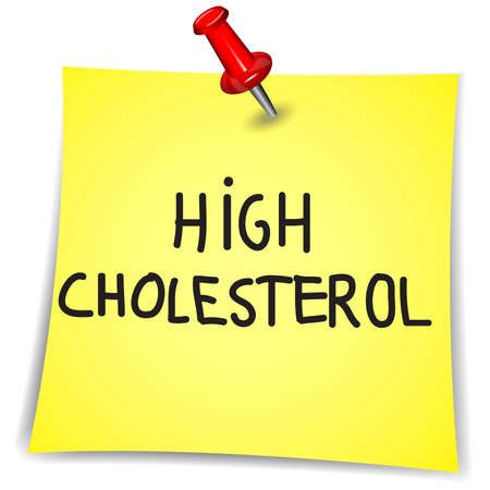 High cholesterol word on a Note Paper with pin on white backgroundのイラスト素材