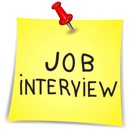Job interview word on a Note Paper with pin on white backgroundのイラスト素材