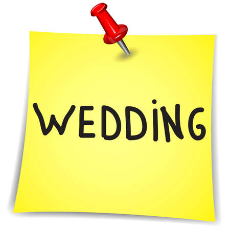 Wedding on a Note Paper with pin on white backgroundのイラスト素材