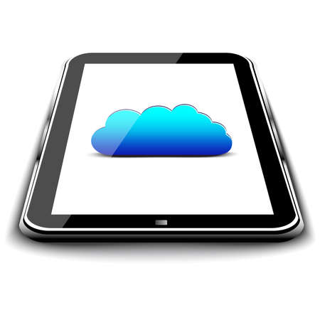 Tablet PC with cloud computing on a screen isolatedのイラスト素材