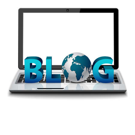 3d laptop with blog and globe isolatedのイラスト素材