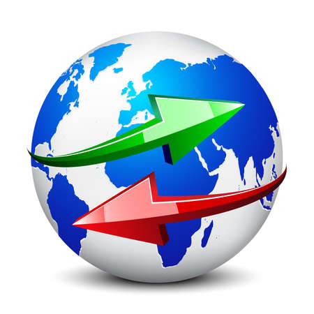 Globe and red and green arrows on white background isolatedeのイラスト素材