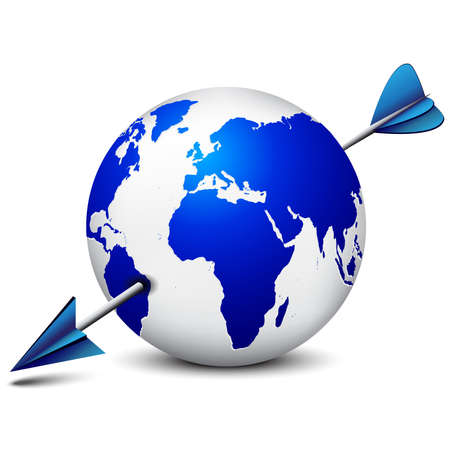 Blue globe pierced with an arrow isolatedのイラスト素材