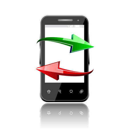 Phone with red and green arrows on white background. Isolated 3D imageのイラスト素材