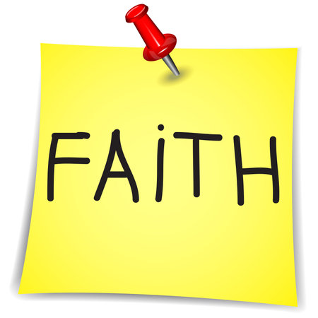 Faith word on pinned yellow piece of paper isolatedのイラスト素材