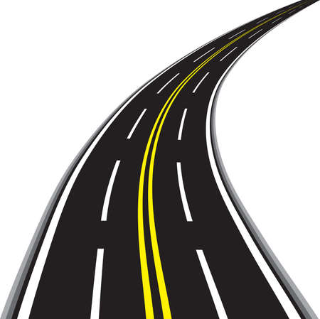 Asphalted road with yellow double solid line on white. Isolated 3D imageのイラスト素材