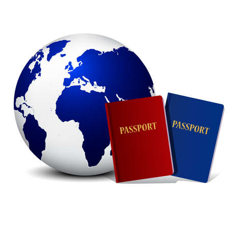 World travel. Earth and passport on white background. 3dのイラスト素材