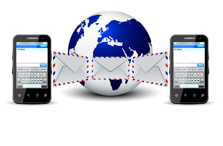 Sms messages, mobile phone and earth. SMS voting. 3dのイラスト素材