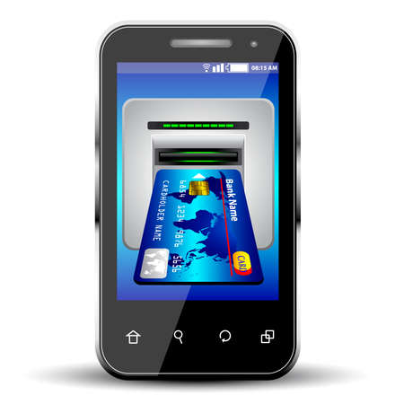 Credit card with smartphone on white background. Isolatedのイラスト素材