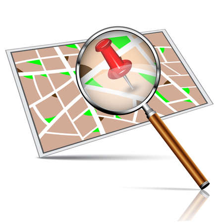Find location. Loupe and thumbtack on map isolatedのイラスト素材