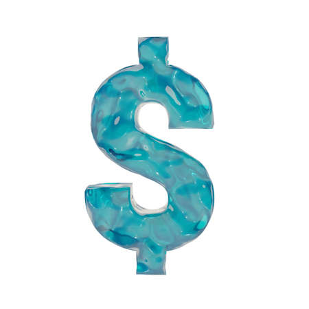 Blue Liquid Symbo Dollar, 3d rendering isolated on the white backgroundの写真素材