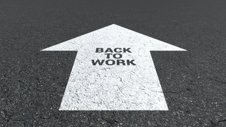 Arrow sign on asphalt back to work