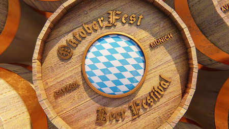 October fest beer barrels with Bavaria flag 3D renderingの写真素材